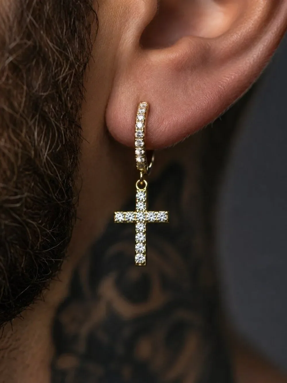 Gold Cross Hoop Earrings